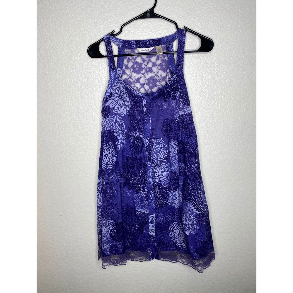 Vintage purple Y2K sleeveless trapeze dress floral button up lace fairy summer M